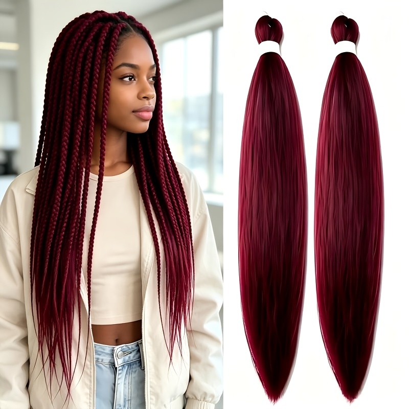 TEMU 2pcs. 28 Inches/ 70cm Pre-stretched Woven Hair Extensions In Burgundy. Synthetic Woven Hair Extensions Suitable For Women's Hot Water Settings.