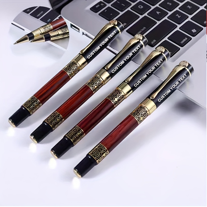 

4- , Customizable Engraved & , Metal Pen Wood , Ergonomic , Snap Cap , , Round Bar , For , , Christmas, 's Day, , New