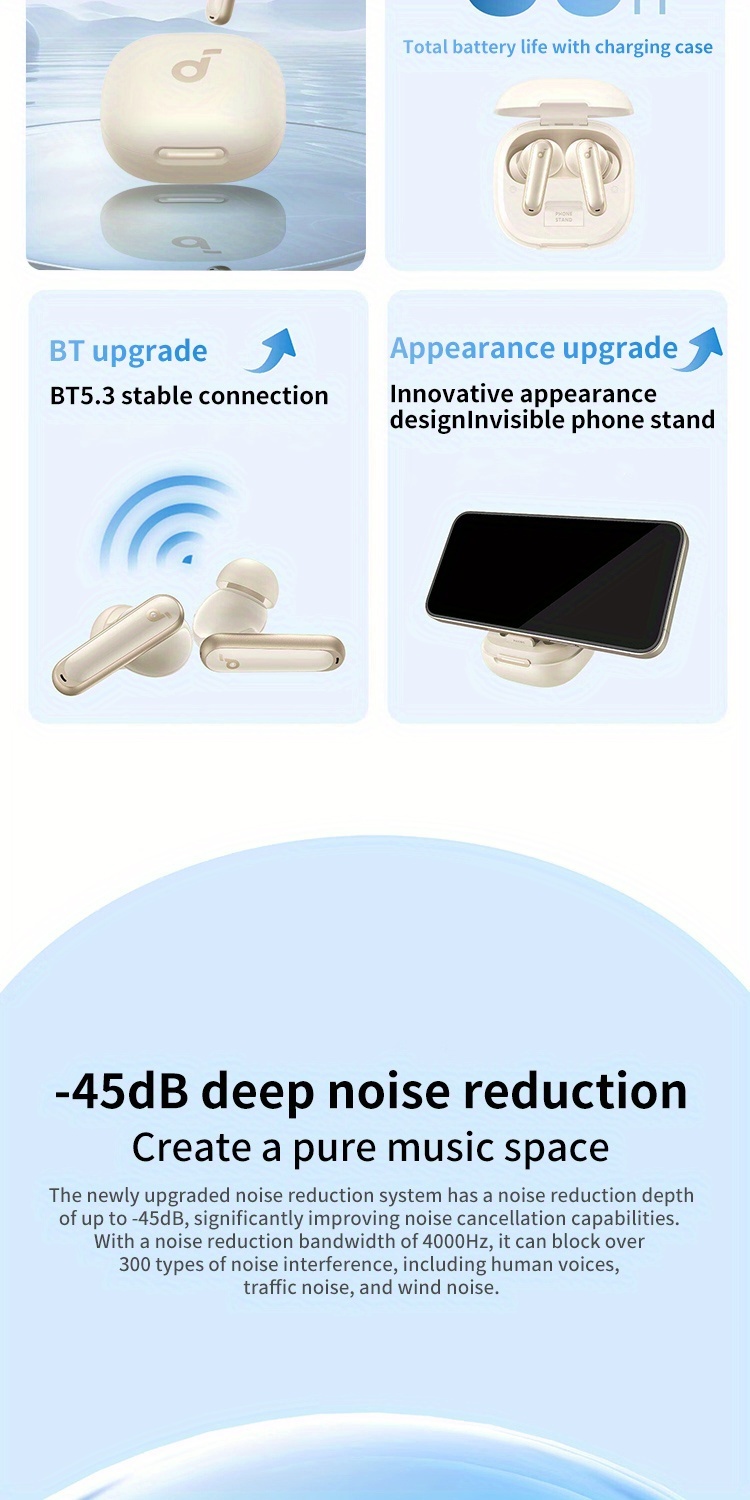 SoundCore by Anker P40i Noise-Cancelling True Wireless Oordopjes TWS, Bass Boost, 60 Uur Batterijduur, Ruisonderdrukking tot -45dB, 11mm Dynamische Driver, Geschikt voor Buiten, Reizen, In-Ear Muziek en Gaming Oordopjes met 6-Microfoon AI 3D Geluid, Reis Oordopjes,Outdoor Hoofdtelefoons,Compact