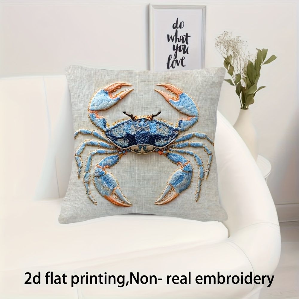 E-shop 1 Stück, 2D-Flachdruck Kissenbezug im Vintage-Stil mit Krabbe, ohne Stickerei, 18x18 Zoll, einseitiger Kurzplüsch, maschinenwaschbar,