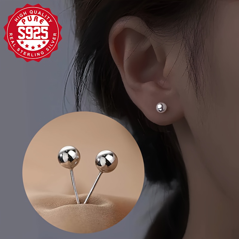 

A Pair Of S925 Silver Small Round Bead Earrings, Simple And Elegant For Women, Classic And , Yet Affordable Seasonal Accessories, Hypoallergenic, Weighing 1.11g.