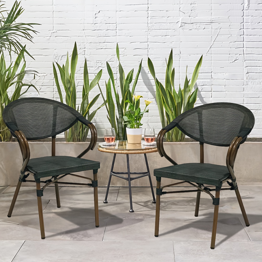 2pcs handcrafted rattan backyard chairs aluminum frame easy leisure chairs for patio garden outdoor balcony and living room