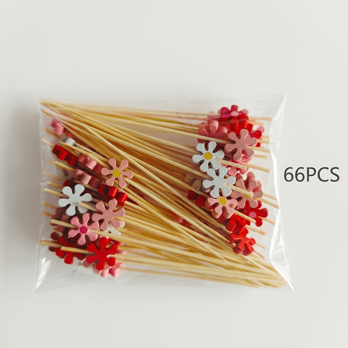 Image of Multicolor Flower Cocktail Sticks, 66pcs Natural Bamboo Appetizer Skewers, Floral Food Picks For Home Bar, , Tea Party Supplies