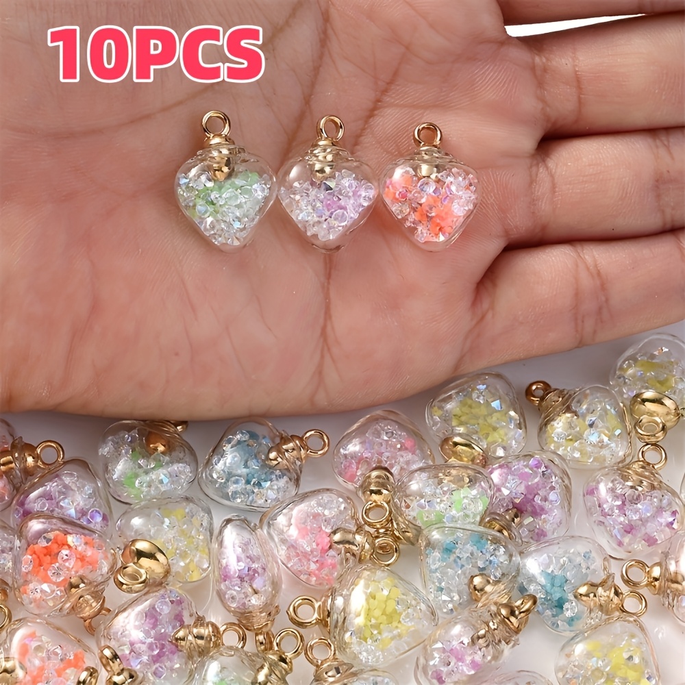 

10pcs Glass Heart Bottle Pendant, Diy Charm Jewelry Making Accessories, Necklace Hanging Jewelry , A Of Colors, Very Suitable For Parties, Birthdays, Valentine's Day Gifts, Ideal Gift