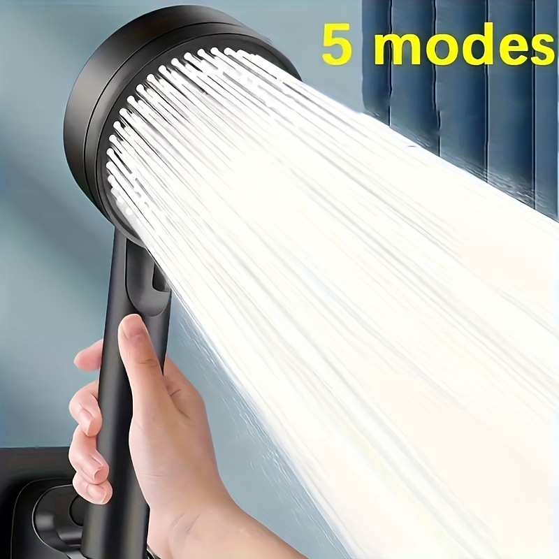 

water-efficient" High-pressure Handheld Shower Head With 5 Modes - Water-saving, Adjustable Spray For Enhanced Shower Experience, Wall-mounted, Round Plastic