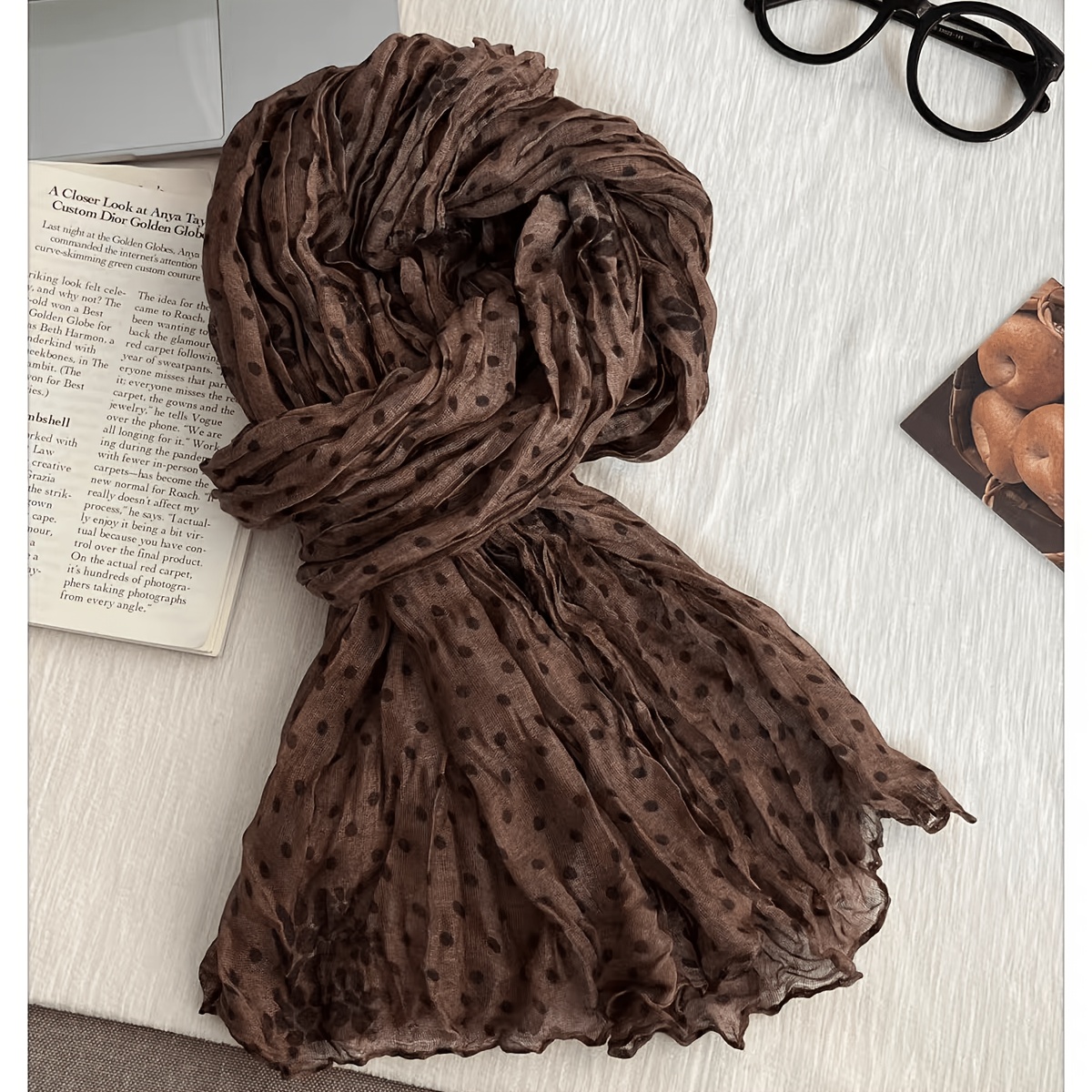 TEMU Écharpe plissée à et à motif floral, texture douce, plusieurs options de couleurs, convient à toutes , cadeau de Noël/ Année