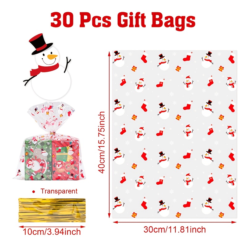 TEMU 10/30pcs, Gift Bags, Merry Christmas Transparent Gift Bag, Snowman Christmas Socks Design Gift Packaging Bags, Merry Christmas Decorations For