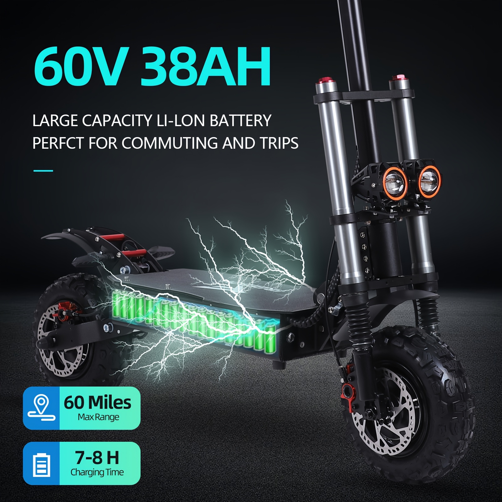 high powered electric scooter with seat   of 19 mph 700w motor supports dual charger charging ultra long 60 mile range 60v38ah lithium battery 11 inch off road tires adult electric scooter Product details 1