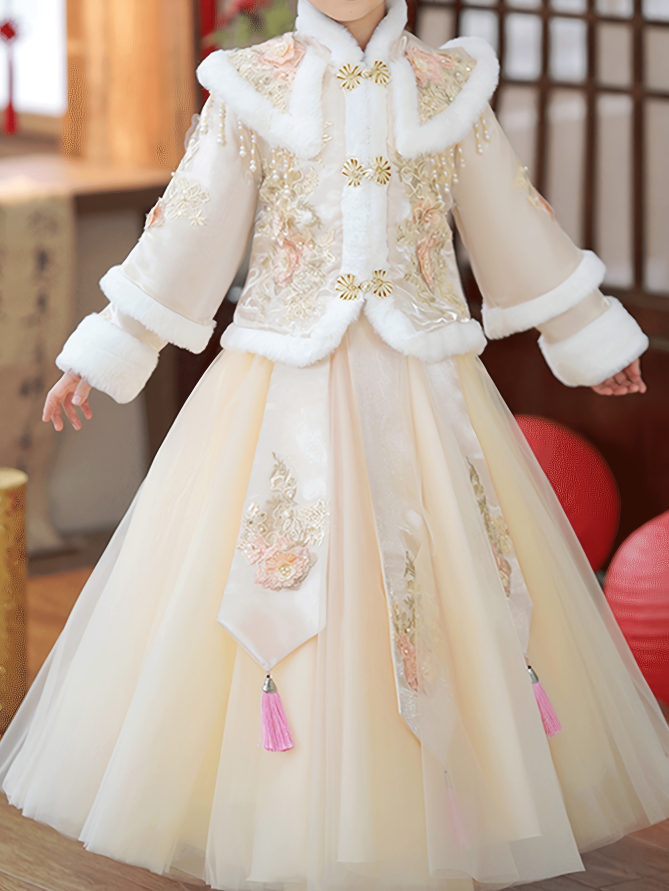 Girls' New Year Dress Winter Thickened Chinese Style Short Princess Dress  Dress New Year Tulle, for Outdoor