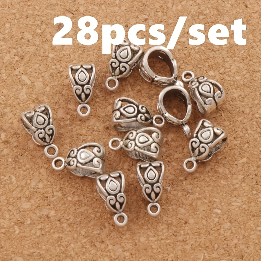 28pcs Of Two-colored Tibetan Alloy Beads Bails Connectors For Necklaces, Bracelets, And Jewelry Charm Pendants