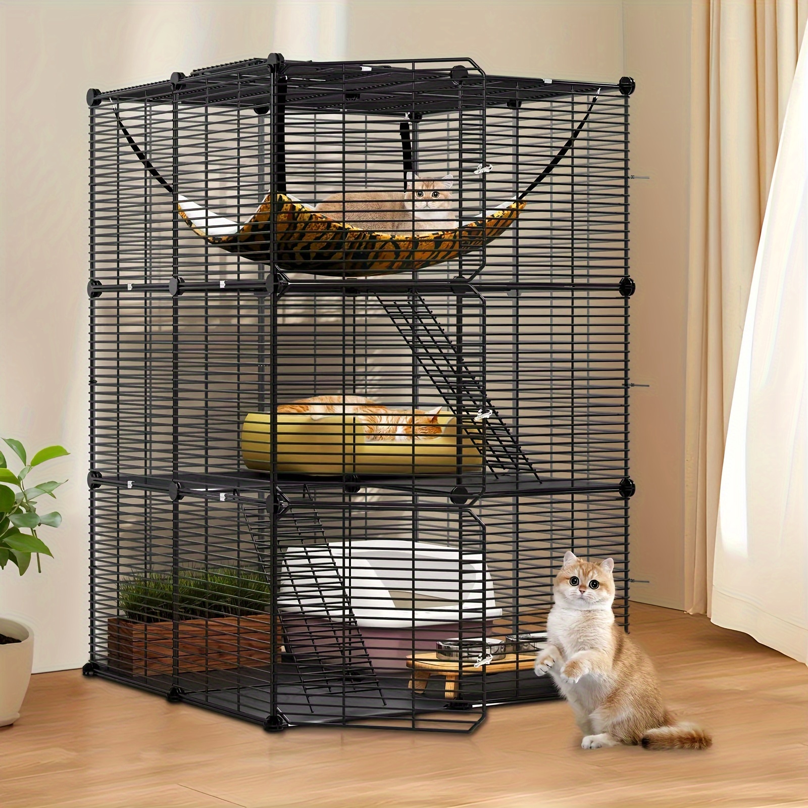 

Indoor Cat Cage With Extra Large Hammock For 1- 2 Cats- Diy Cat Enclosure With Extra Large Hammock For Multiple Small Animals Cats, Ferret, Chinchilla, Rabbit, (28"l X 28"w X 41"h, Black)