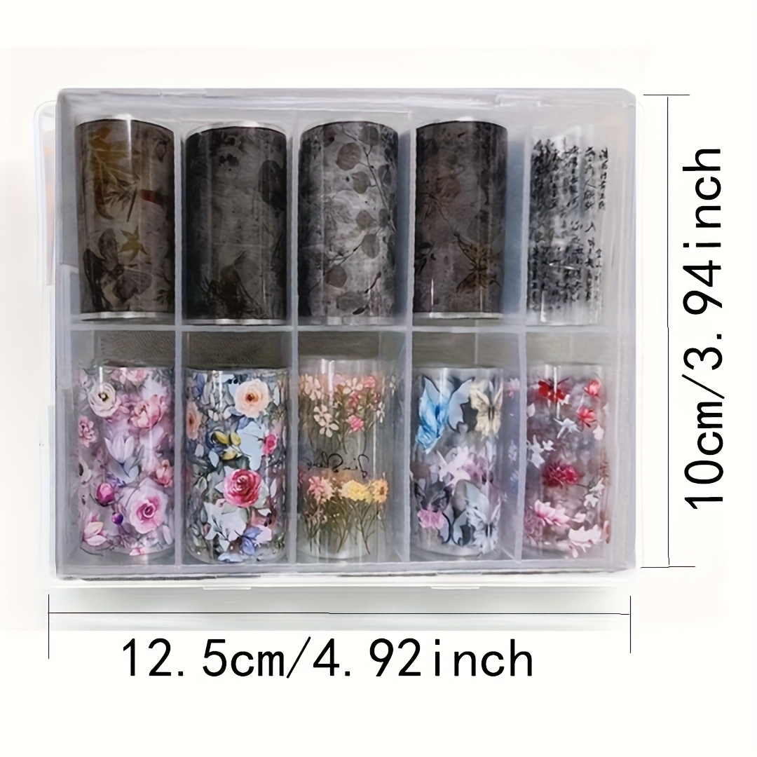TEMU 10-sheet Box Of Chinese Style Floral Gradient Nail Transfer Paper, Featuring Gentle And Poetry Designs