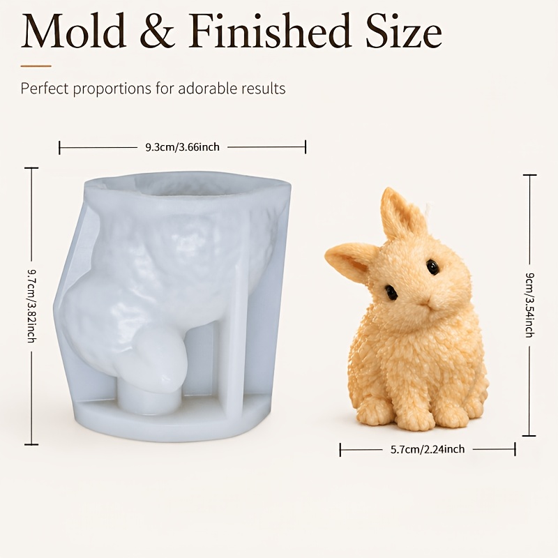 Image of 3d Cute Bunny Silicone Mold Of Resin Making, Realistic Fluffy Rabbit Candle Mold For Wax, Aesthetic Animal Soap Mold For Diy Gift, Desktop Decor Tool