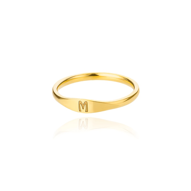 TEMU Anillo grabado de acero inoxidable 304 304 con A-Z, anillo impermeable que decolora, anillo con , para adolescentes