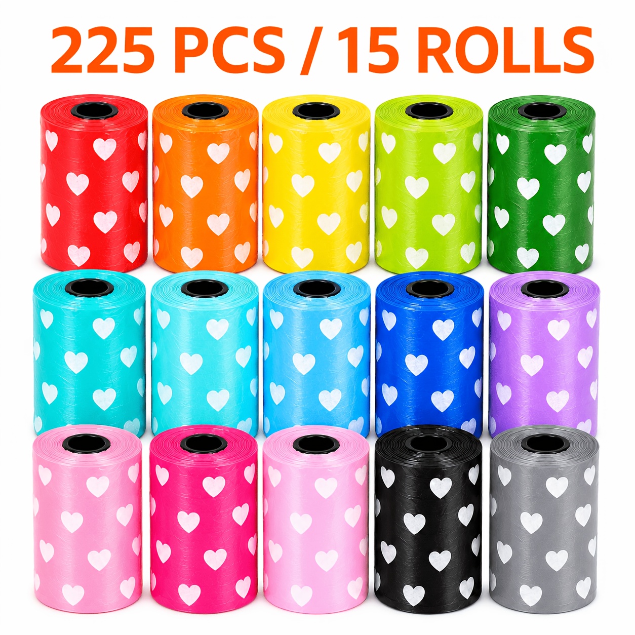 TEMU 225pcs Pattern Dog Poop Bags, 15 Rolls Colorful Pet Waste Bags, Strong Leak Resistant Puppy Waste Bags For Daily Dog , Outdoor Travel & Easy