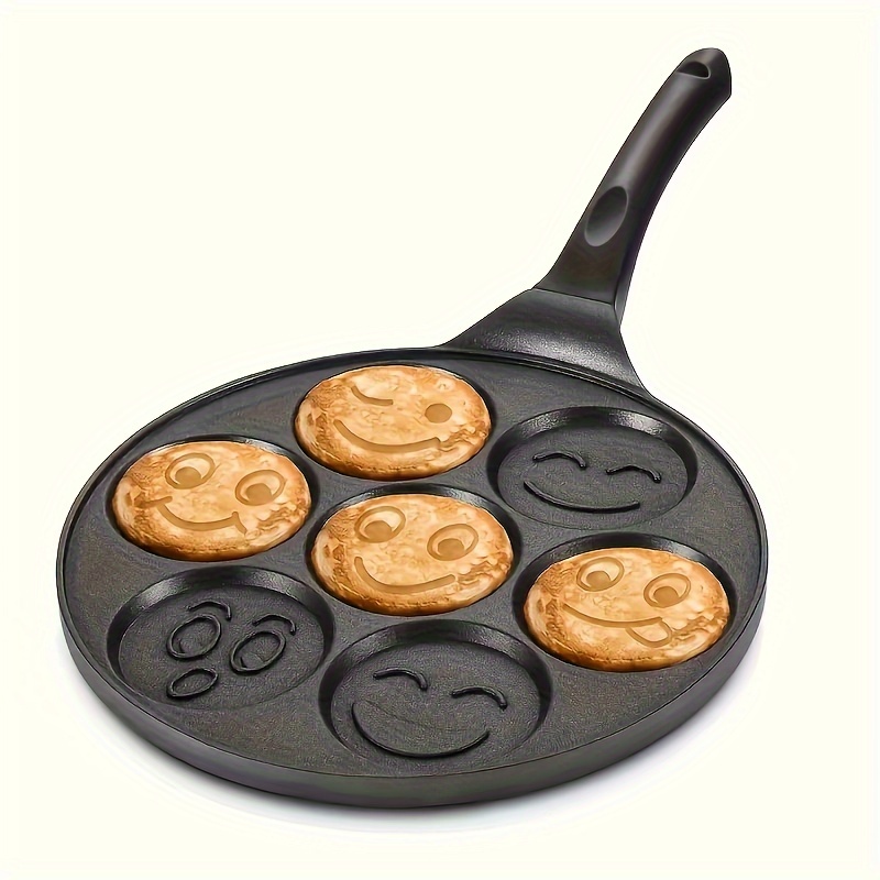 

7-cavity Happy Face Pancake Pan, Non-stick Aluminum Skillet With Dishwasher Safe Coating & Sturdy Handle