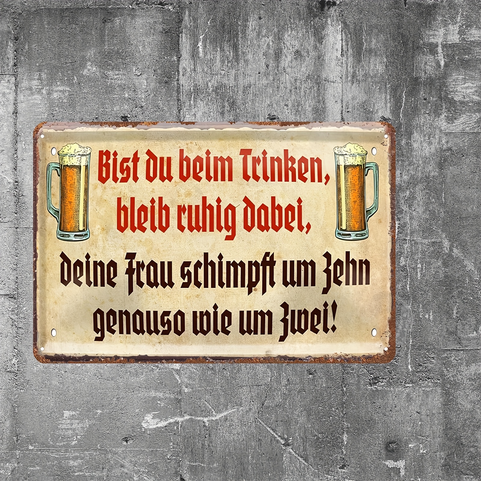 E-shop 2D Flach, 1 Stück Retro Blech Bier Trinken Toast Metallschild mit Lustigem Deutschem Spruch - 20,32x30,48cm Wanddekoration für Hausbar, für