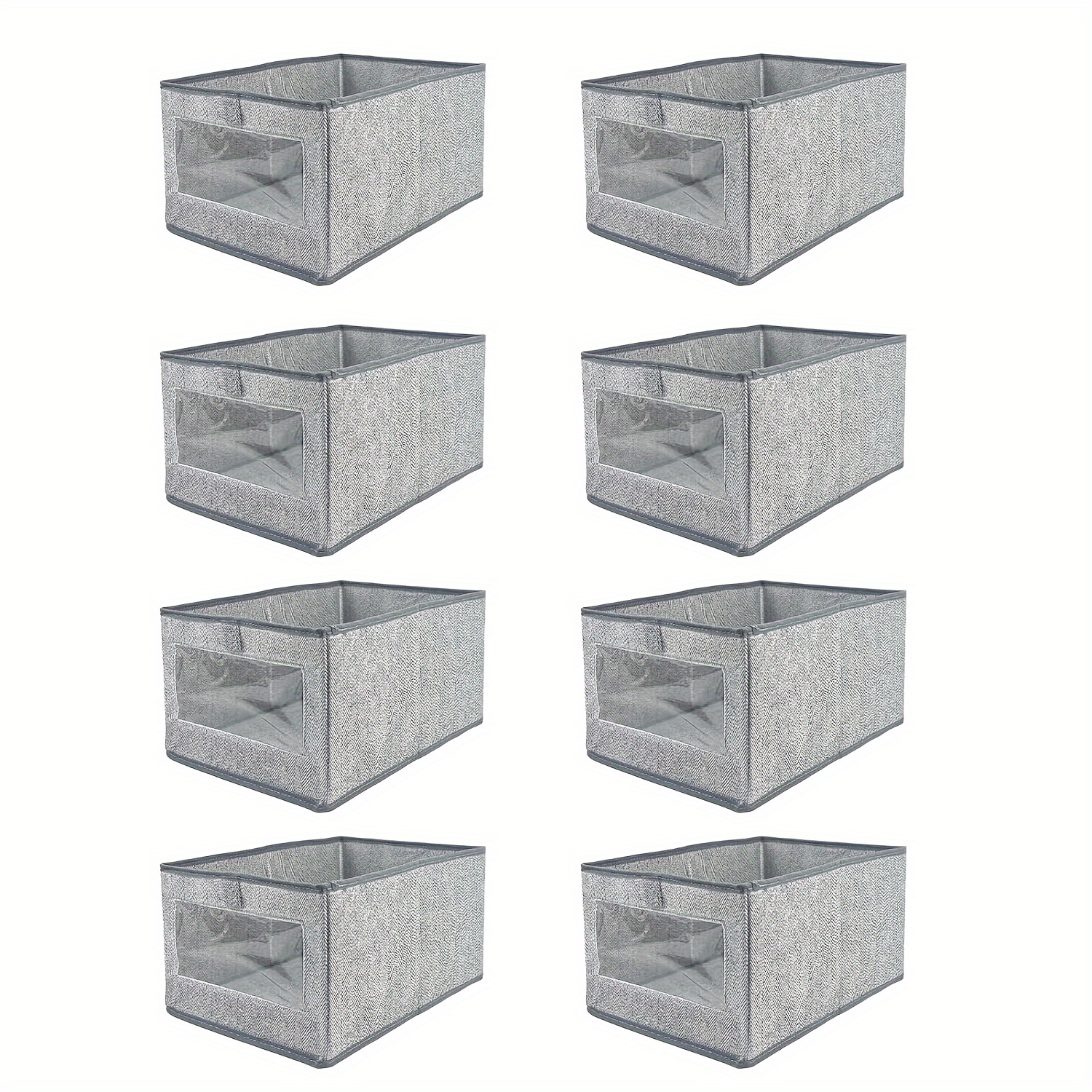 

Set Of 8 Grey Cube Storage Bins With Transparent Window, Foldable Fabric Baskets Boxes For Shelf And Closet Organization, Ideal For Nursery And Kids Room