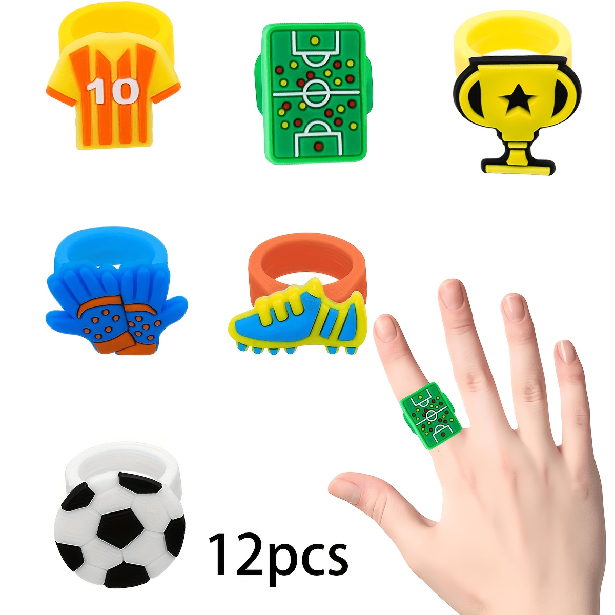 Image of Soccer Event 2026 - Gift For Her/him 12pcs Football Rings, Soccer-themed Party Decorations, Birthday Party Gifts, Gift Bag Fillers, Random Colors Christmas Halloween