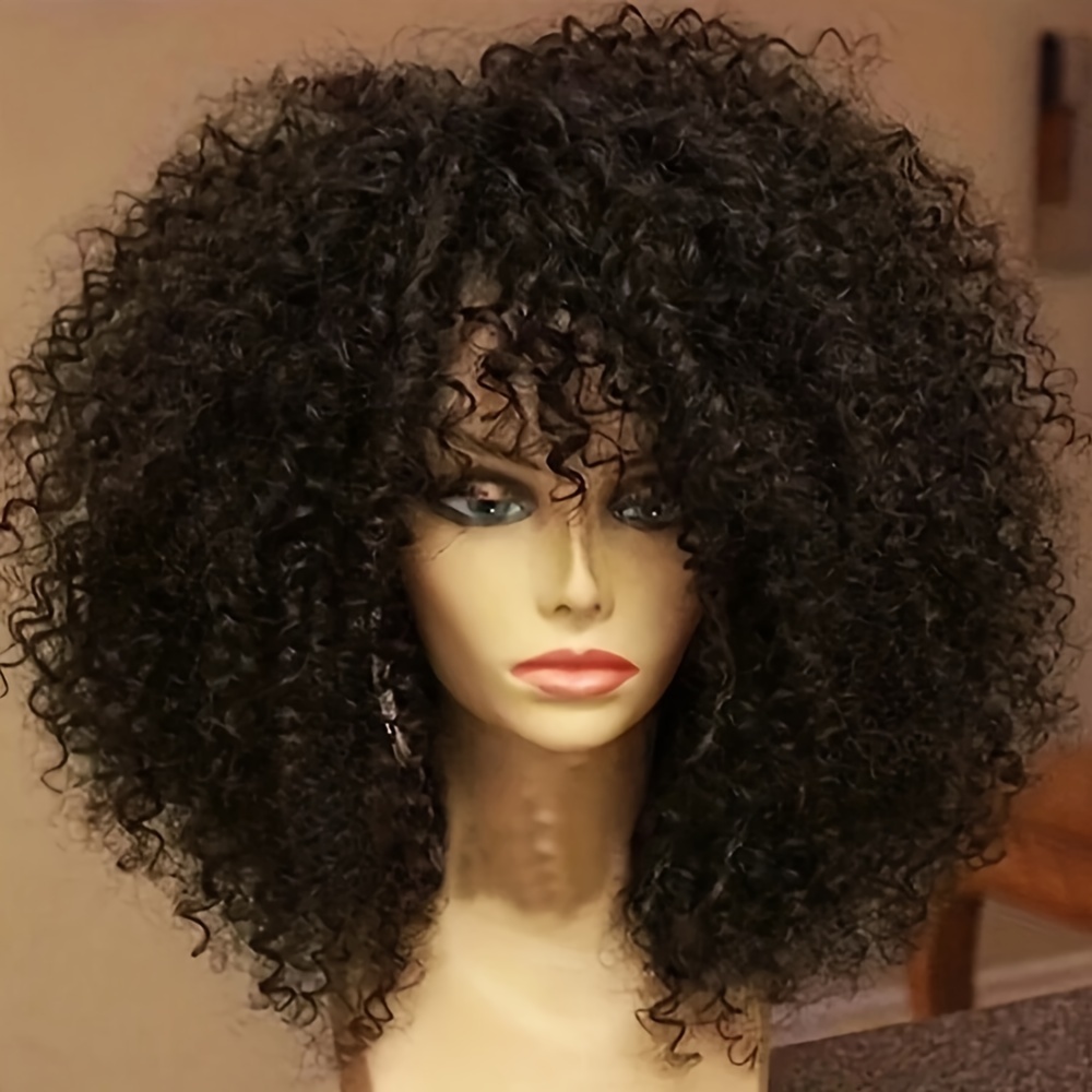 

Women's 16-inch Stylish Short Curly Hair Wig In Black And Dark Brown, Made From Synthetic Fibers, Suitable For , , Weddings, And Parties.