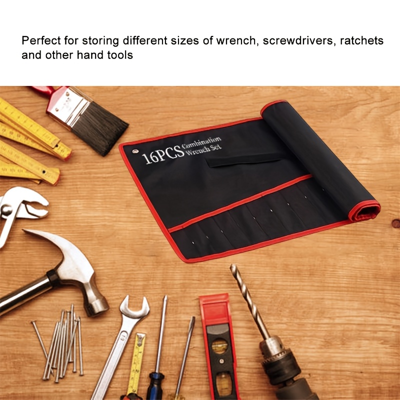 TEMU Sac de rangement pour outils de maison, contient 16 outils, fabriqué à partir de matériaux durables, convient pour le rangement des outils dans