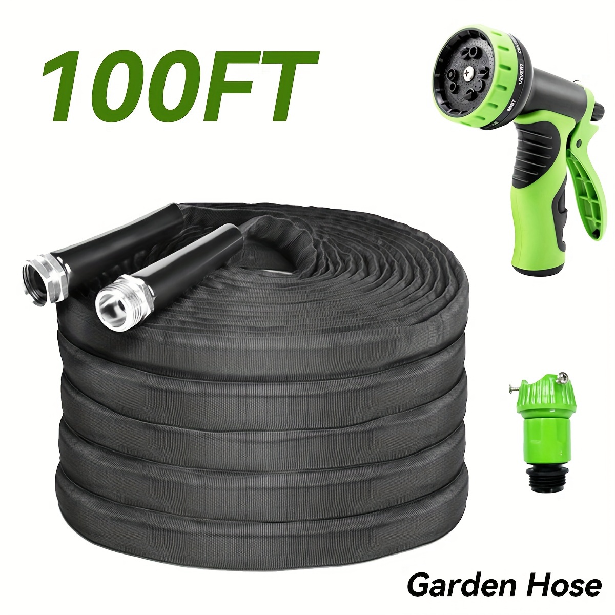 

Garden Hose 100ft, Flexible Hose With 10 Function Hose Nozzle, Non-expandable, Lightweight, Kink- Storage Water Hose For Outdoor, Watering, Car Wash