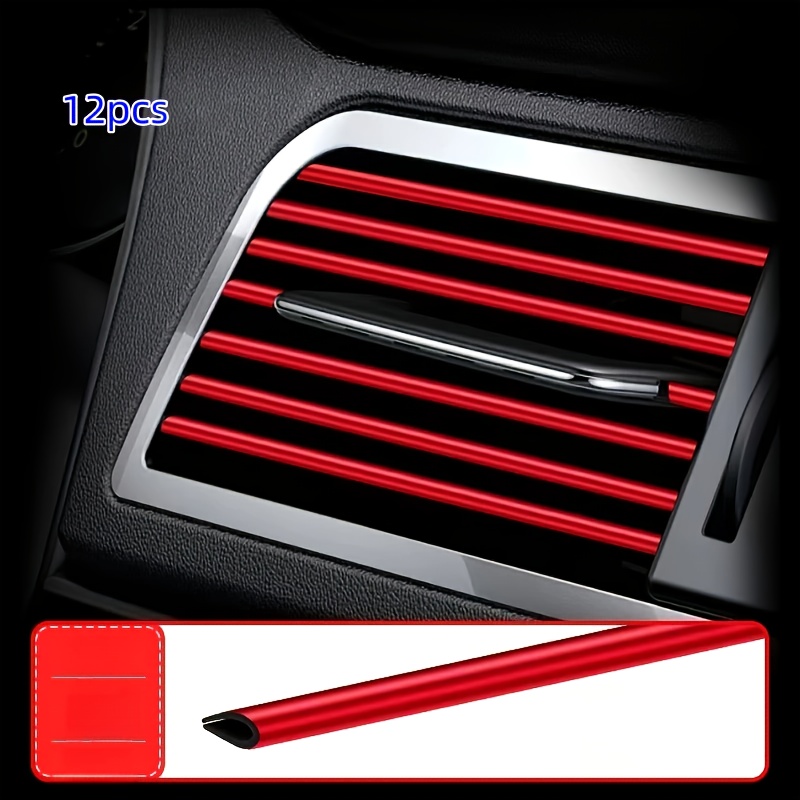 TEMU Lot de 5 pièces /12 pièces en autres couleurs, bande décorative pour climatisation de voiture en PVC chromé brillant de U, 7,68 pouces,