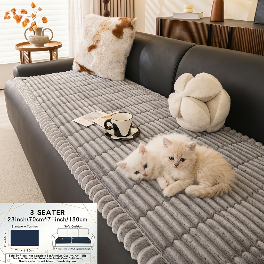 TEMU 1pc Bohemian Style Handmade Quilted Sofa Cushion Edges Thickened Plush Flannel Couch Protector Non-slip Pet-friendly Machine Washable Suitable