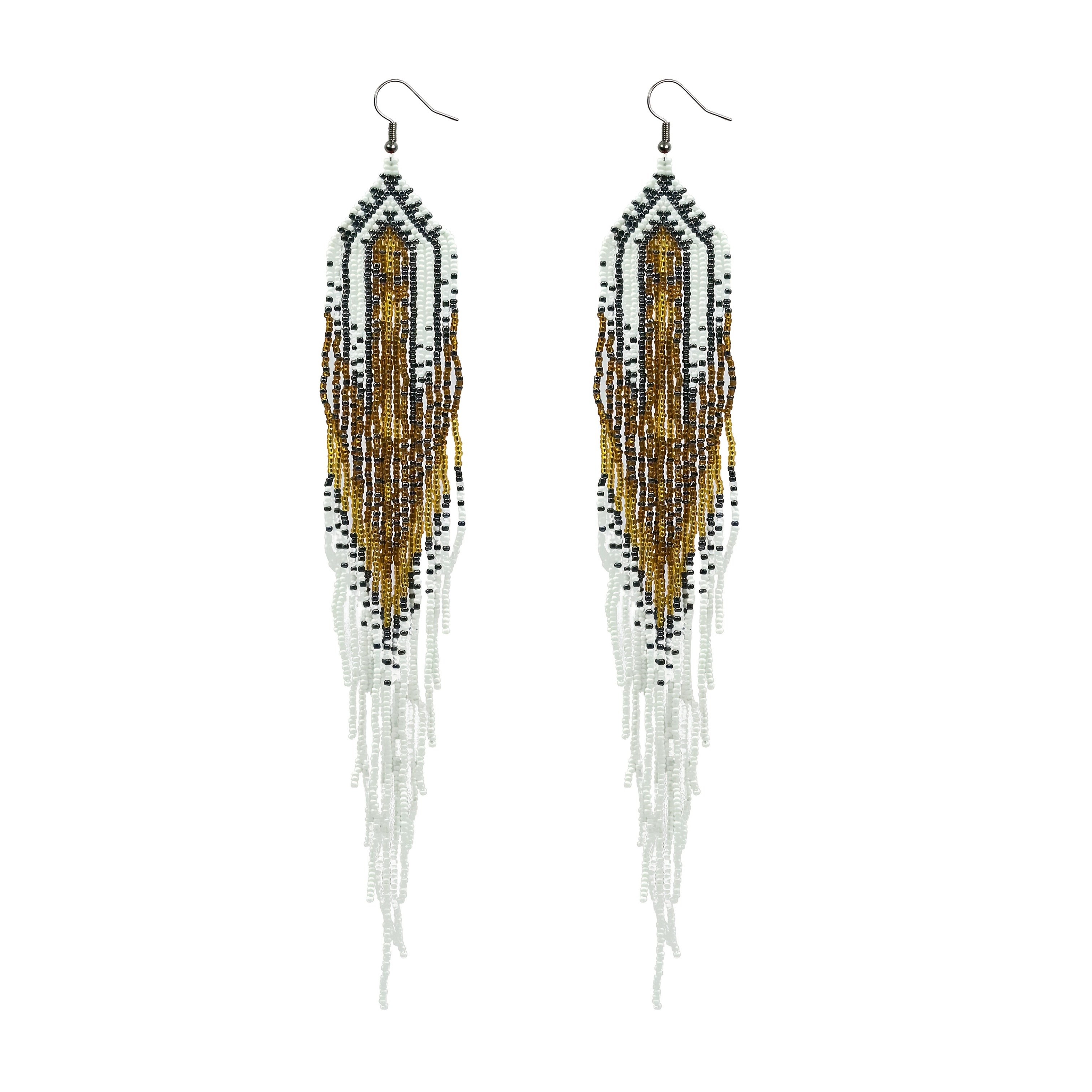Long Beaded Tassel Earrings, Bohemian Style, Handmade