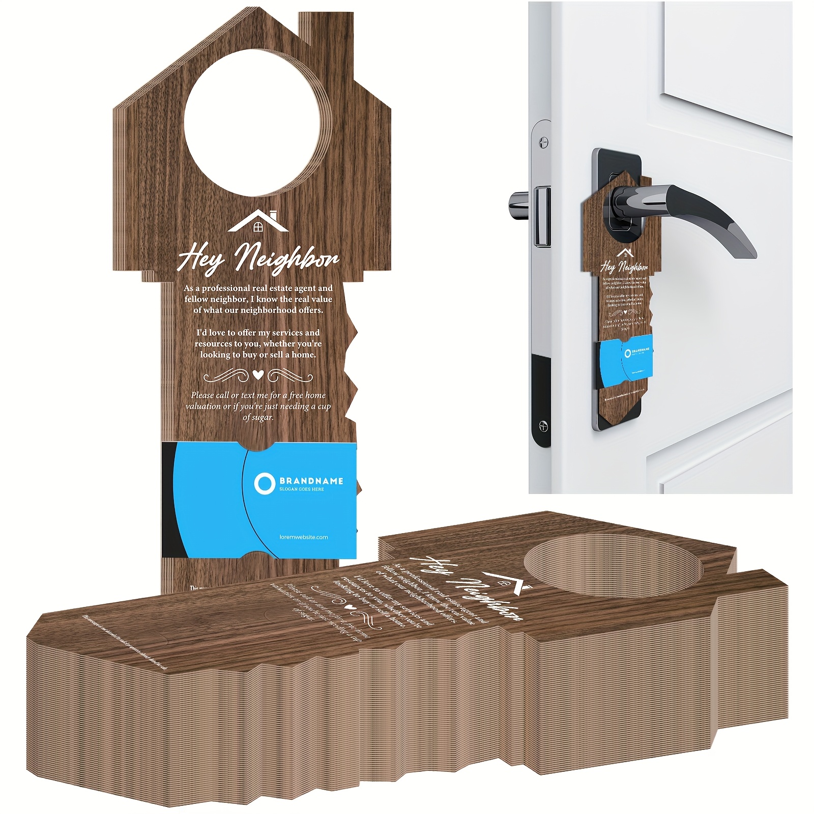 TEMU 50 Pack Hey Neighbor Real Estate Agent Door Hangers With Business Card Door Hangers Real Estate Agent House Supplies For Home Dorm Office