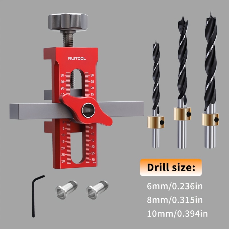 A 2-in-1 For Positioning Cabinet Doors, Featuring A Push Latch Drilling Jig Along With Drill Bits, Designed For Hanging Cabinet Doors And Rebound Drilling, Accommodating A Clamping Range Of 7-40mm