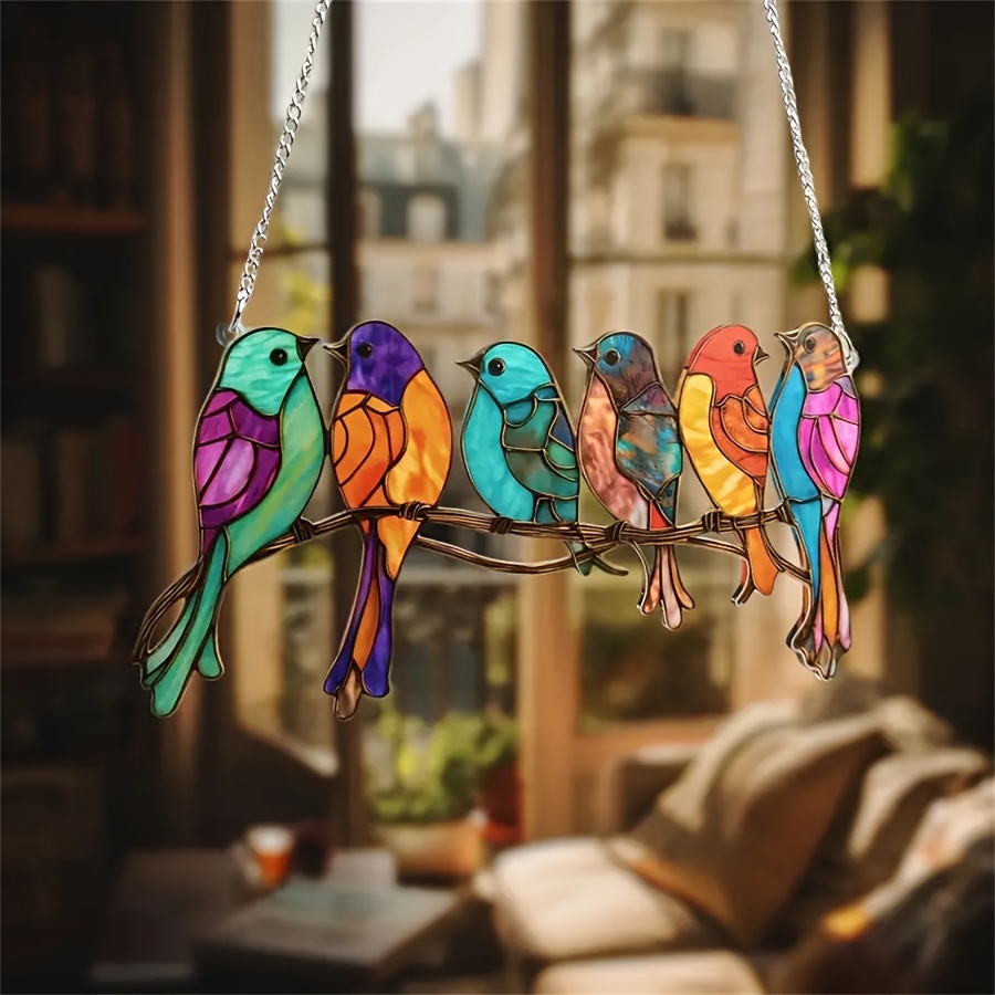 

Glam Style Acrylic Bird Suncatcher Pendant, 1pc 6 Birds Hanging Ornament, Festive Atmosphere Decor For Christmas, Ideal For Garden, Window, Wall Decoration, And Bird Lovers - Power-free