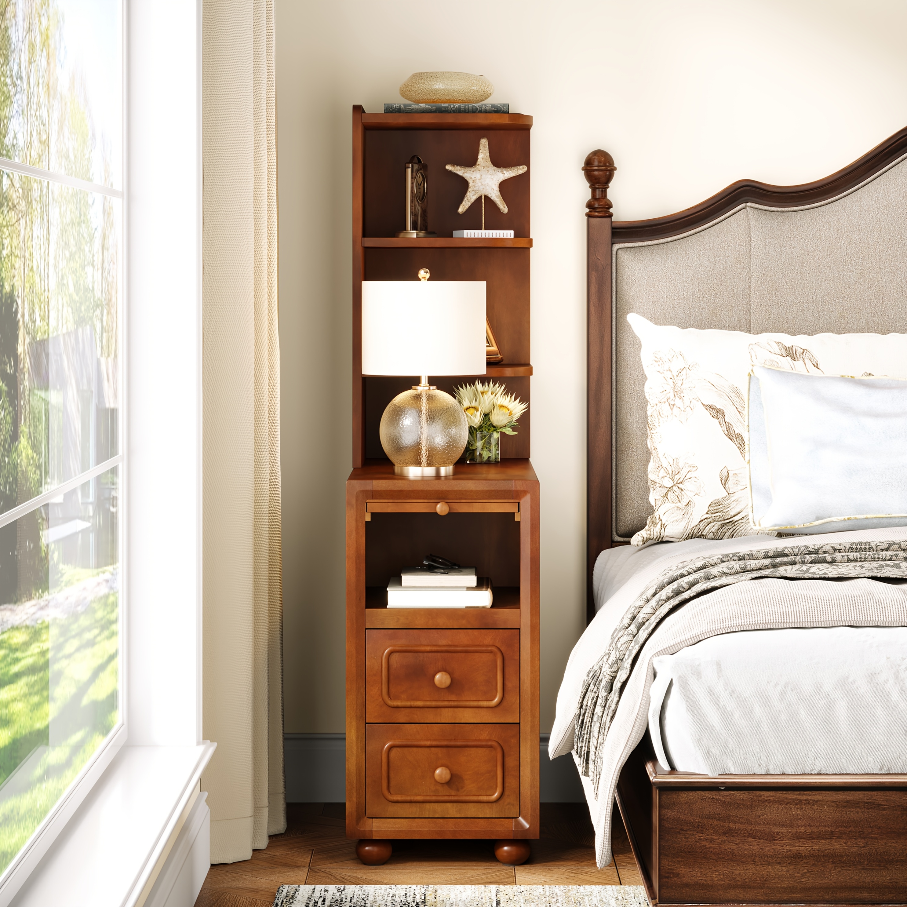 A Sleek Nightstand Made of Solid Wood in a Mid-Century Modern... product image 6
