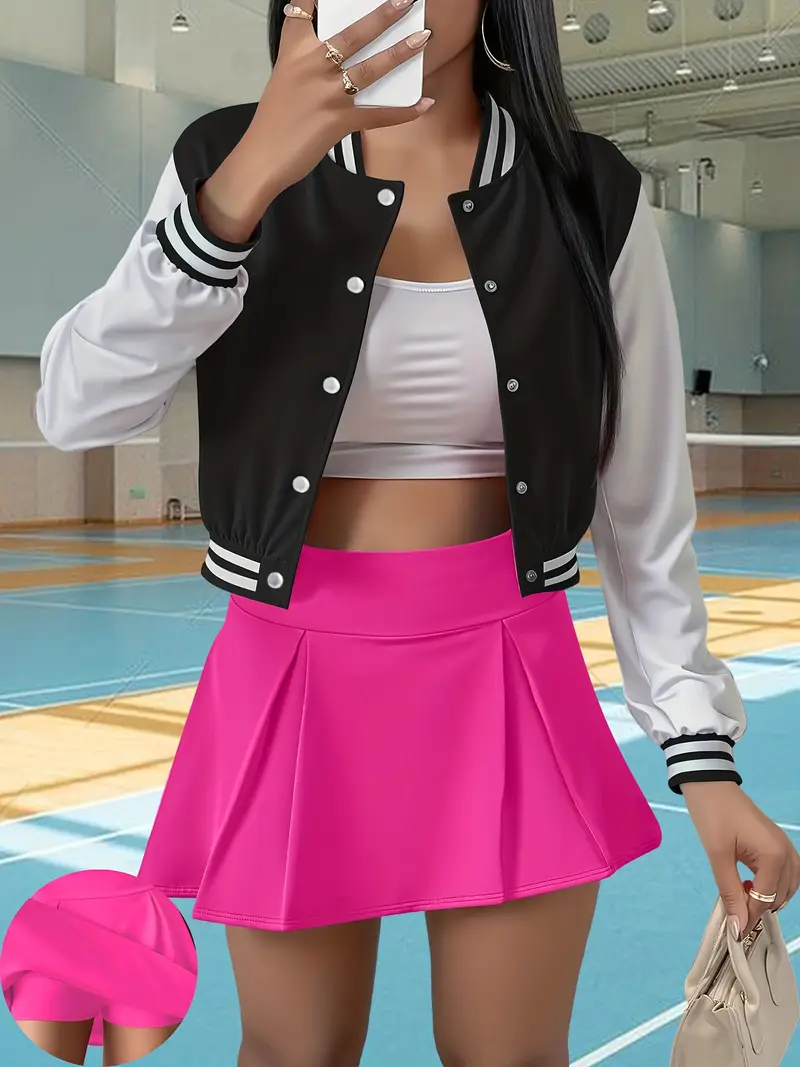 womens baseball jacket skort 2pcs set team style waist Philippines
