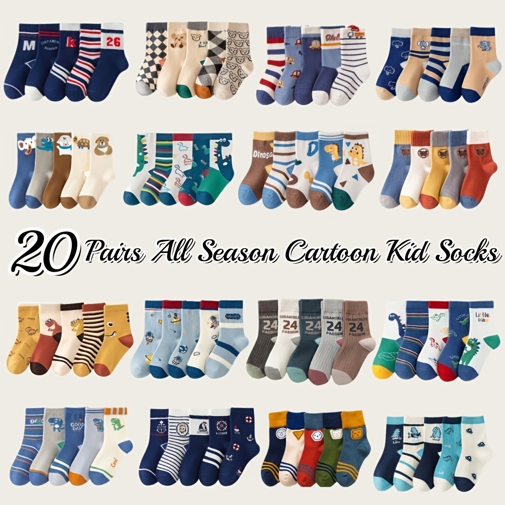 Image of 20 Pairs Random Styles Kids Sports Cartoon Socks Baby Socks 1-12y