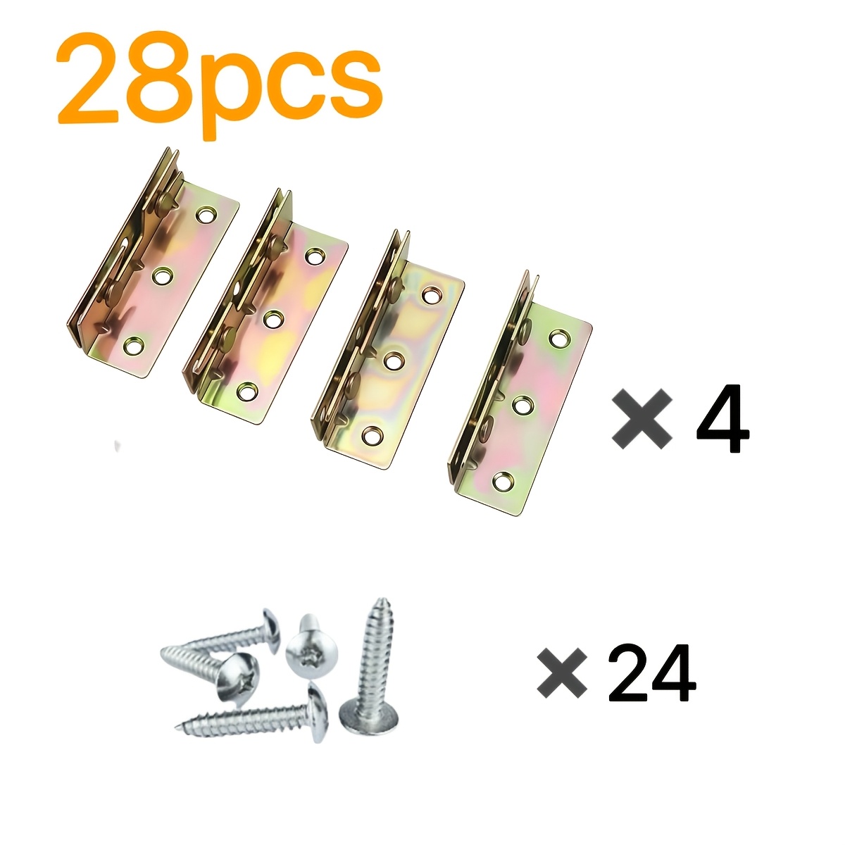 E-shop 28-teiliges Set Holzverbinder (inkl. 4 Scharniere und 24 Montageschrauben), Metallhalterungen, Eckverbindungsstücke, Befestigungselemente für