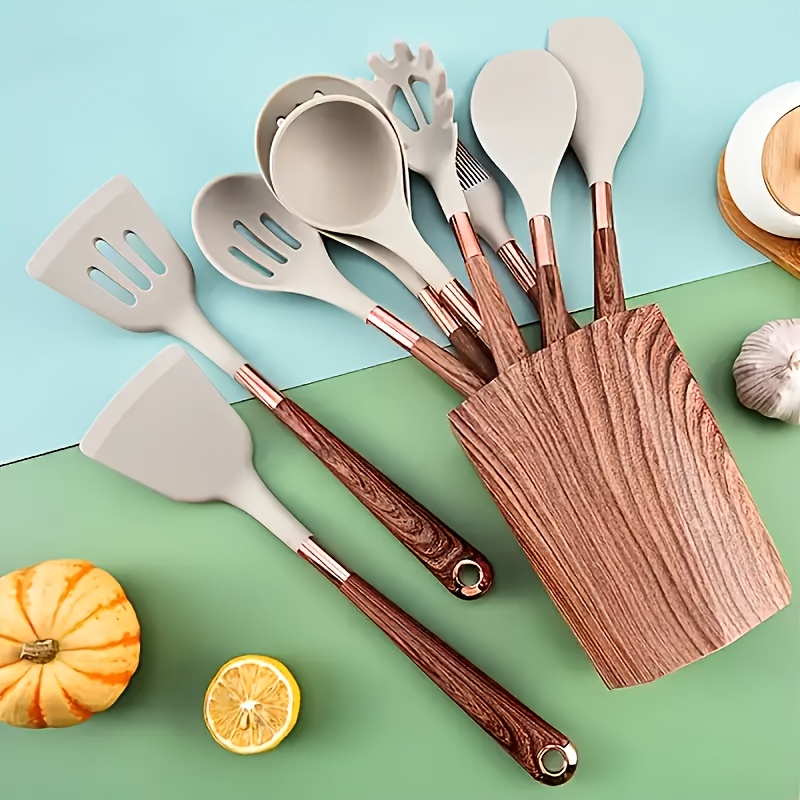 TEMU 11pcs Silicone Kitchenware Set, Outdoor Cookware Anti-rust Silicone Kitchenware, Tool Set With Storage Stand, Silicone Kitchenware Set With
