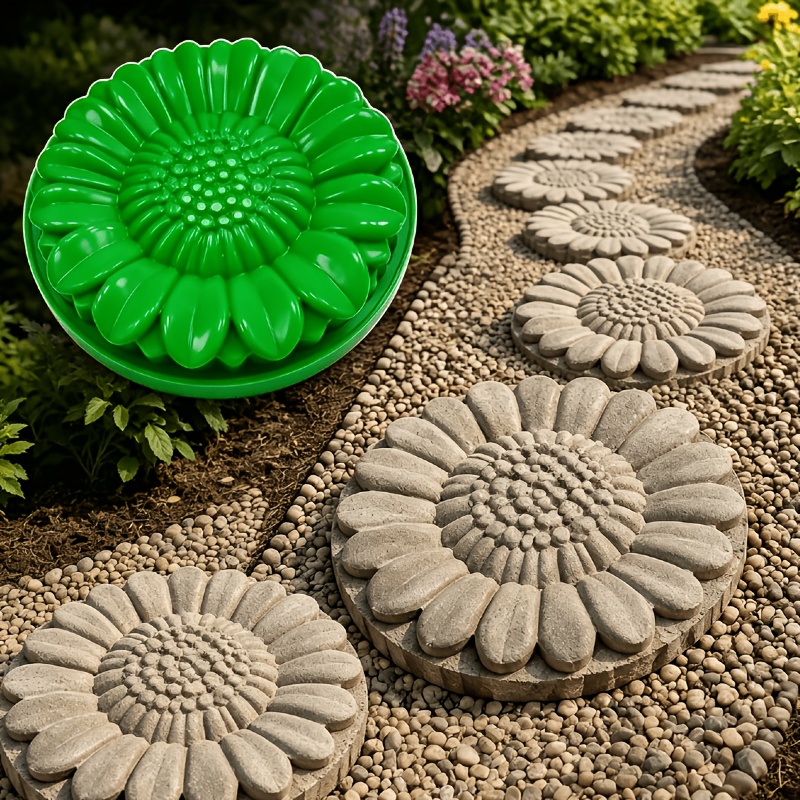 TEMU Flower Stepping Stone Mold, Reusable Diy Concrete Cement Mold, Sunflower Shape Garden Path Paver Mold For Outdoor Walkway, Patio, Lawn, Yard