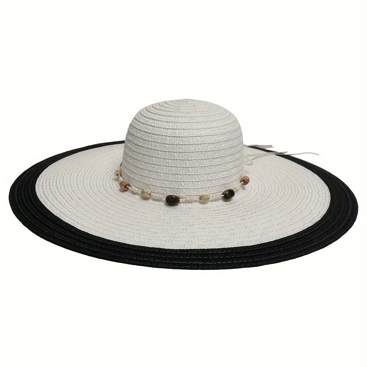 1pc Big Brimmed Contrasting Straw Hat, Beach Hat, Colorful Sun Hat, Bucket Hats,Temu