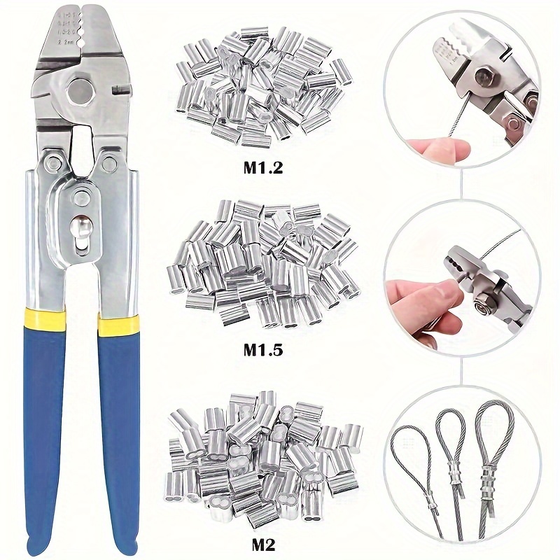 

Sea Fishing Wiring Tool Aluminum Tube Aluminum Card Head Fishing Gear Pliers 8 Character Aluminum Sleeve Crimping Pliers Wire Rope Cutter Send M1.2 1.5 2.0 3 Specifications Aluminum Tube Total 150pcs