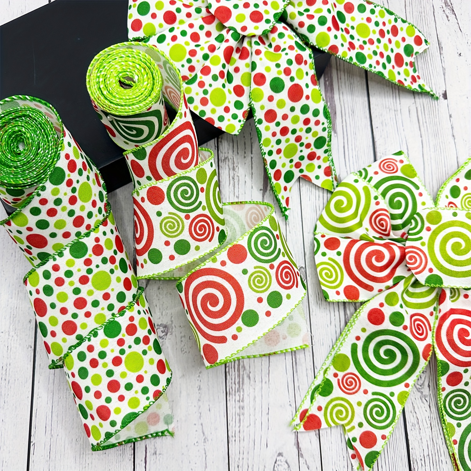 

Total 10 Yards Christmas Wire Ribbon 2.5 Inch Christmas Green Red Polka Dot Ribbon Decoration Ribbon For Diy Craft Bow Wreath Gift Wrap Christmas Tree Ornaments, 5 Yards Per Roll