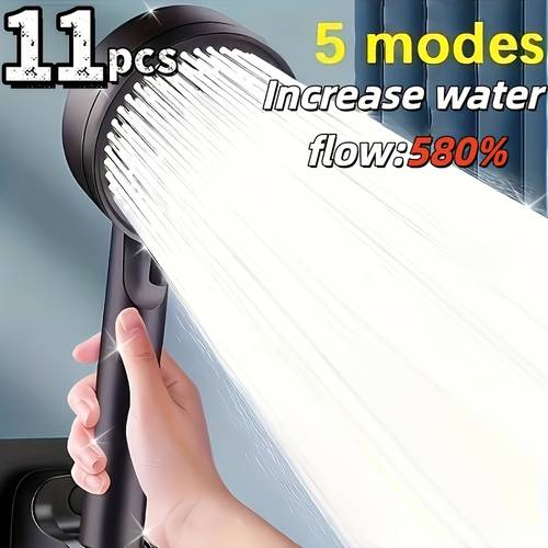 11pcs set with 5 adjustment powerful and luxurious handheld shower head with by 580 made of durable plastic material suitable for universal installation suitable for bathrooms saunas and campers