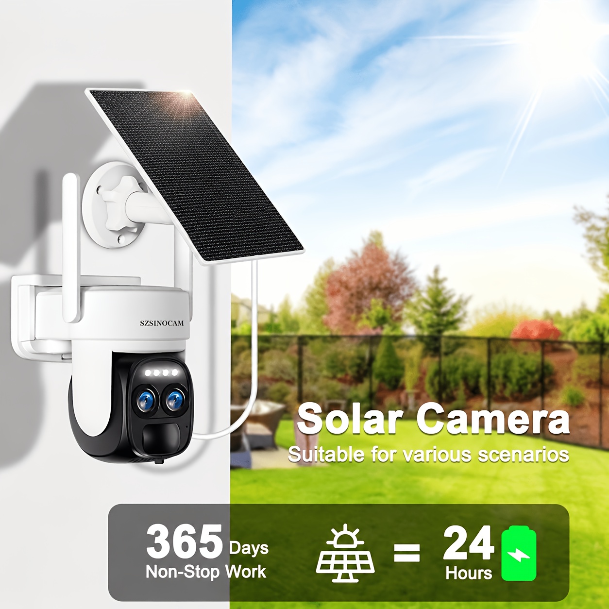 Image of Solar Security Wireless Outdoor Camera Dual-lens, 8x Zoom, Degree Pan Tilt Control, 256gb Tf Card, Audio With Spotlight Siren Pir Motion Detection