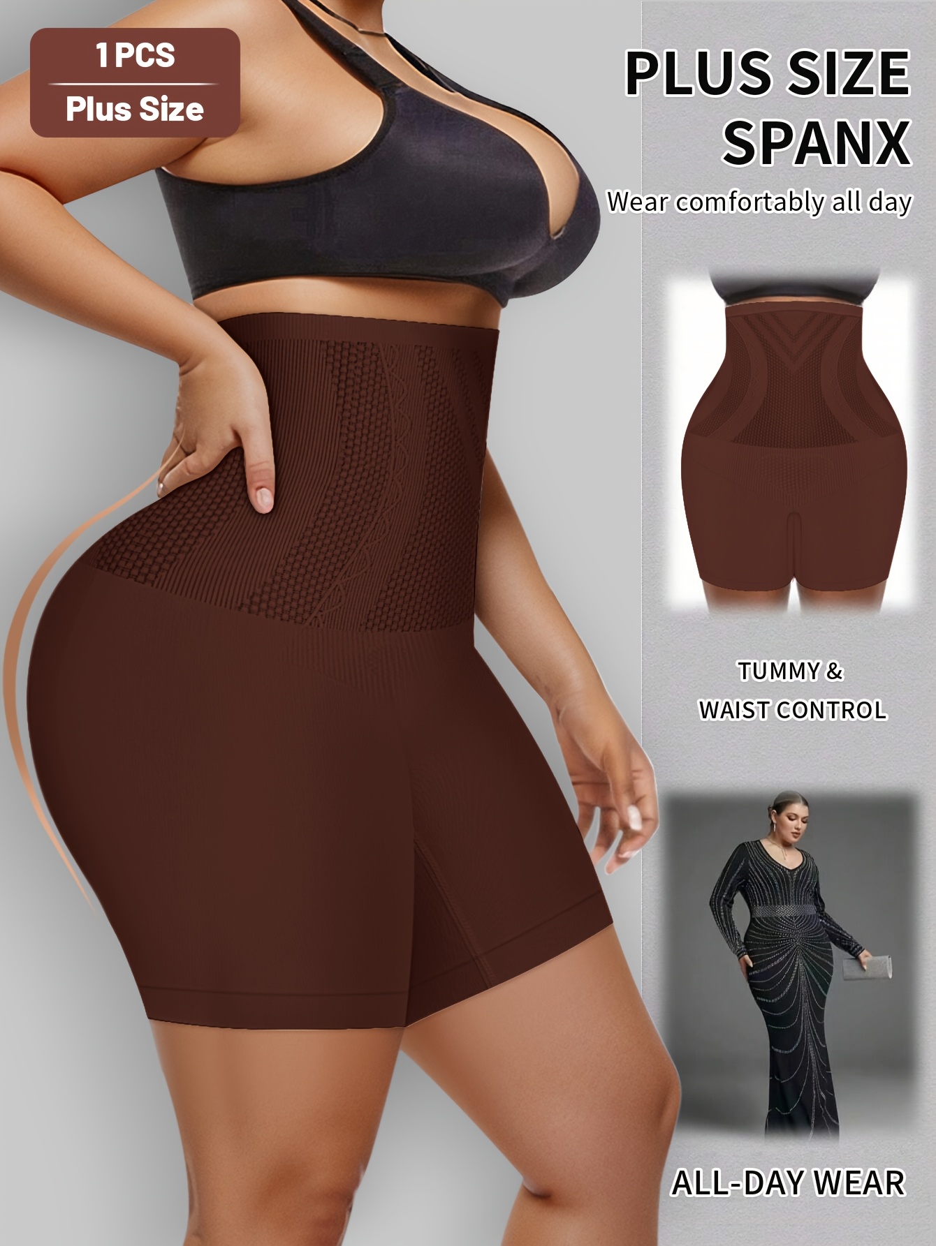 1pc Plus Size Elegant Underwear, Women'S High Waist Tummy Control Seamless Shapewear Box Briefs