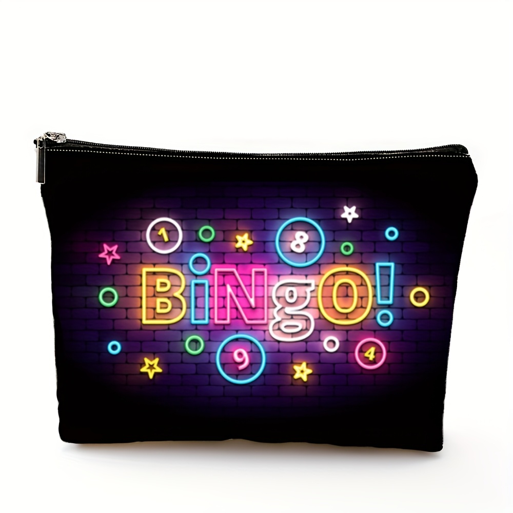 TEMU 1 Trousse de maquillage pour femme sur le thème du bingo - Sac de rangement à cosmétiques décoratif imprimé double face, trousse de toilette de