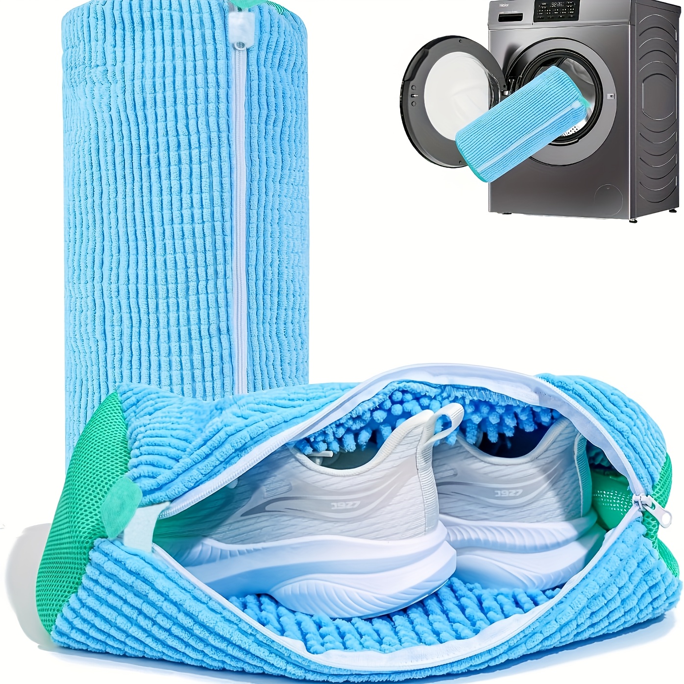 TEMU Washing Machine Shoe Laundry Bag, Fluffy Fiber Maintains 360° Cleaning, Durable Zipper For Reusable Bag, Oval Protective Laundry Bag, Suitable