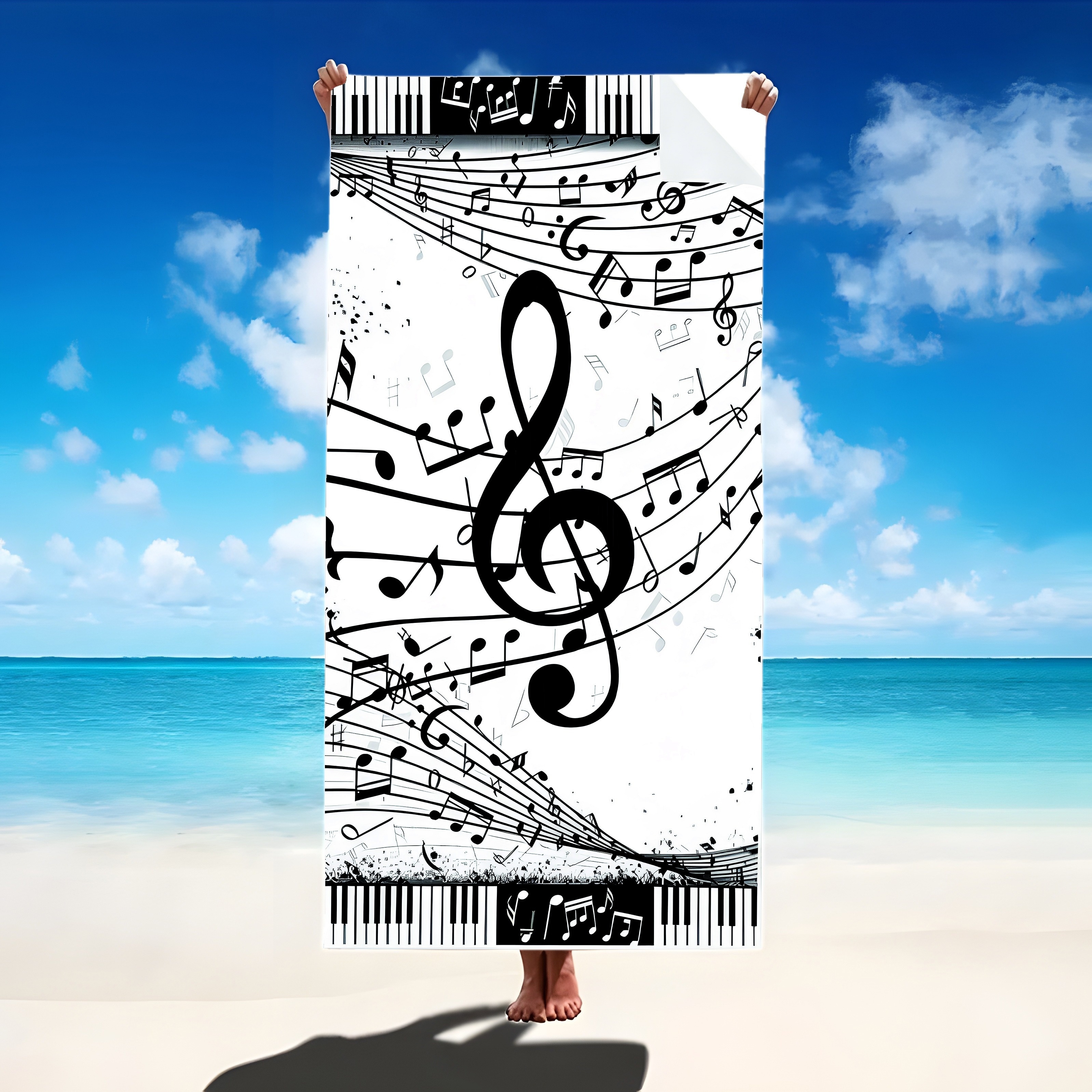 

1pc Music Note Print Soft Comfortable Lightweight Sand-proof Beach Towel - Sweat Absorbent & Quick Drying - Perfect For Outdoor Beach Travel Swimming Gym Yoga