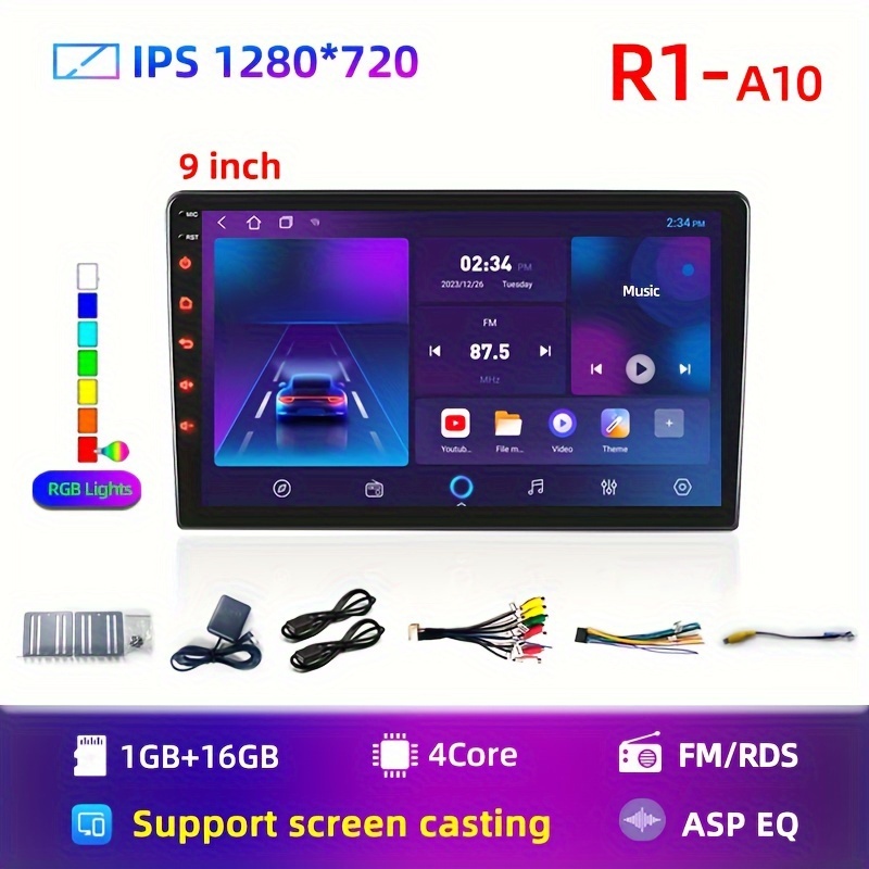 

9in 1g Ram 16g Rom Ips 1280*720 Android Radio Universal 2 Din, Android System, 11.0 2 Din Car Radiom Multimedia Video Player With Universal Automatic Stereo , Fm, With Button Colorful Lights