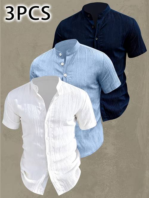 3pcs set new summer mens casual short sleeve shirts button up cardigans suitable for beach travel vacation sports outdoors machine washable