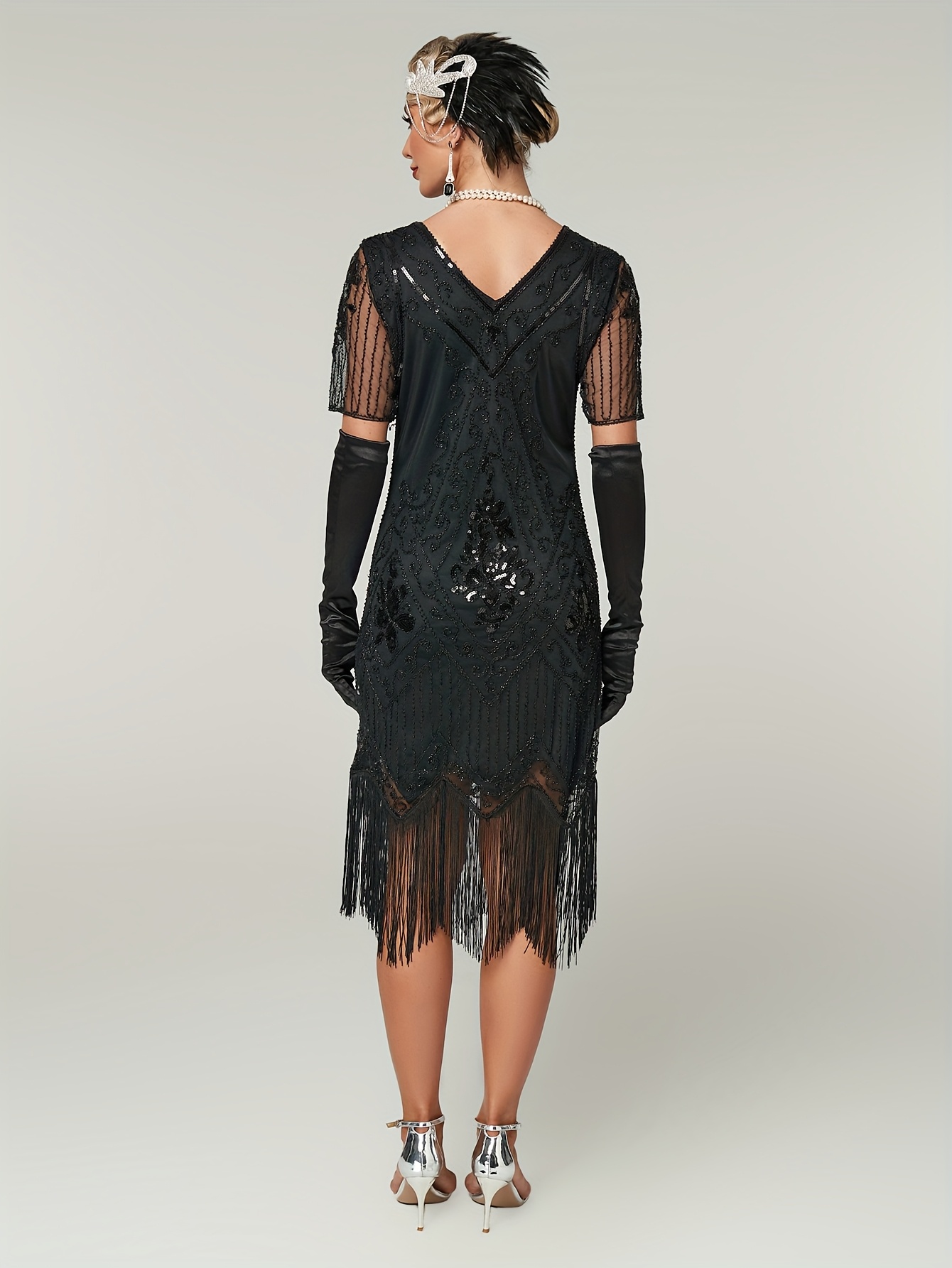 Plus Size - Plus Size - 1920S Vintage Sequin Dress * Party Fringe Short  Sleeve Gown for * And Celebrations, Embellished Cocktail Dress (In Stock)